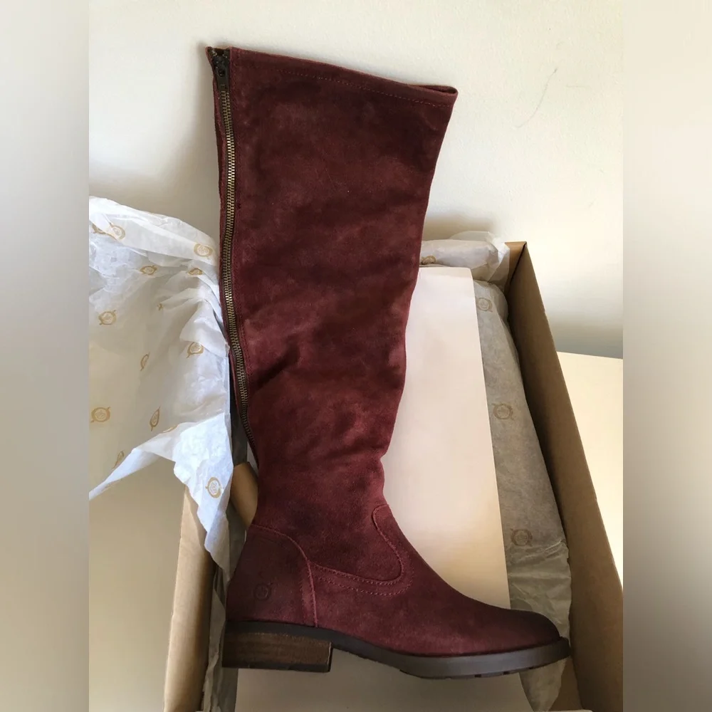 NEW Born Borman Dark Red Brick Distressed Leather Knee High Boots